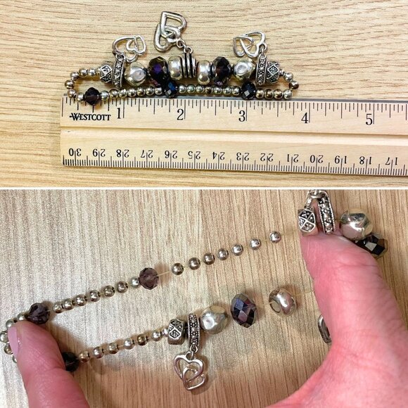 Heart Charm Beaded Bracelet With Faux Crystals Purple Fashion Accessory - Picture 4 of 5